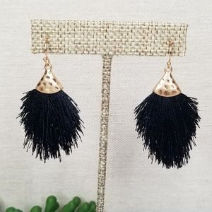 Black NEW Fringe Fan Tassel Earrings Boutique